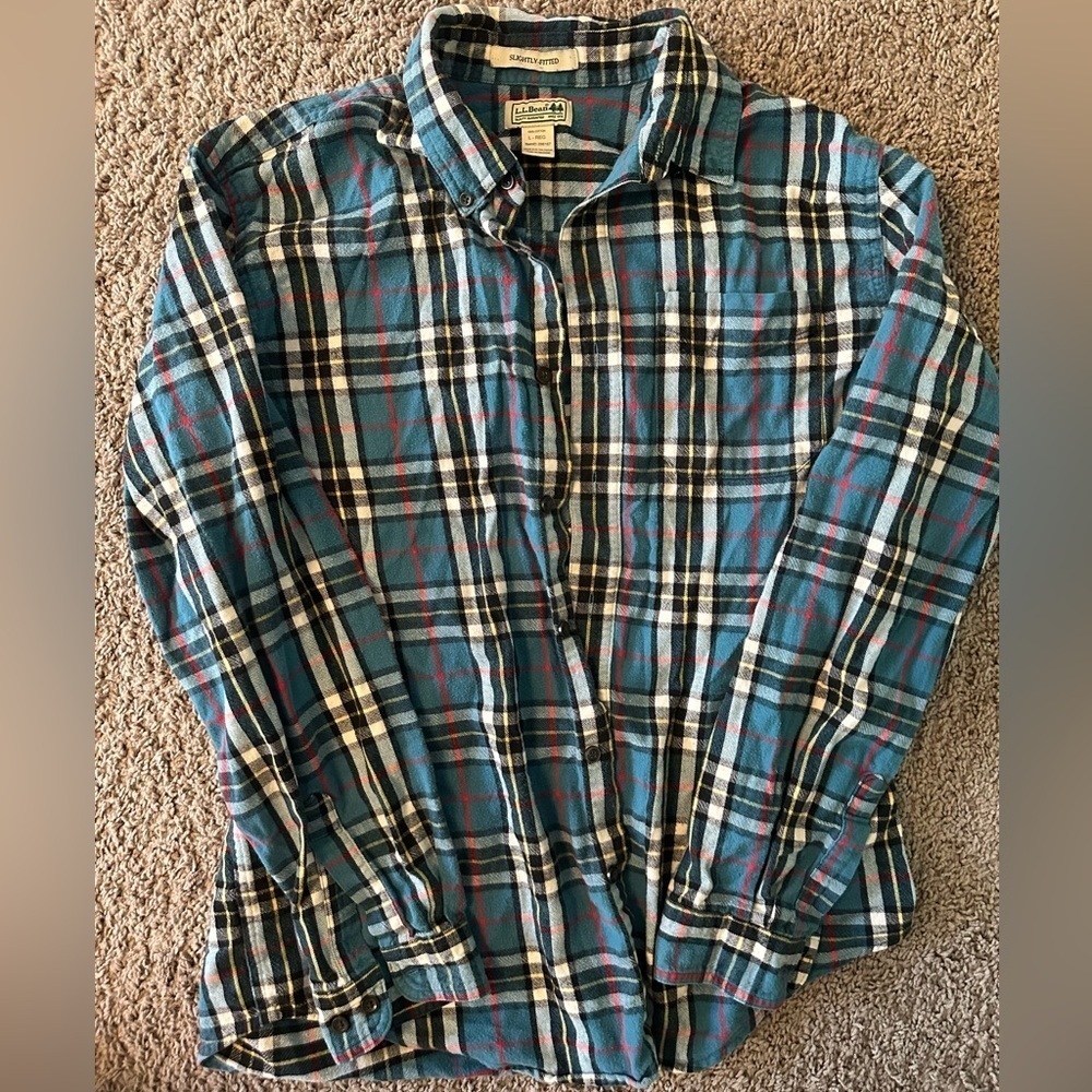 Blue and red plaid flannel L.L. Bean shirt